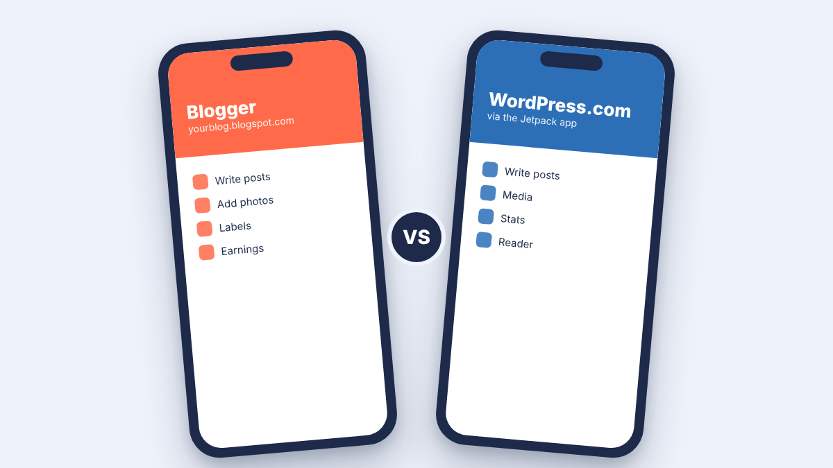Blogger app and WordPress.com Jetpack app compared on a smartphone
