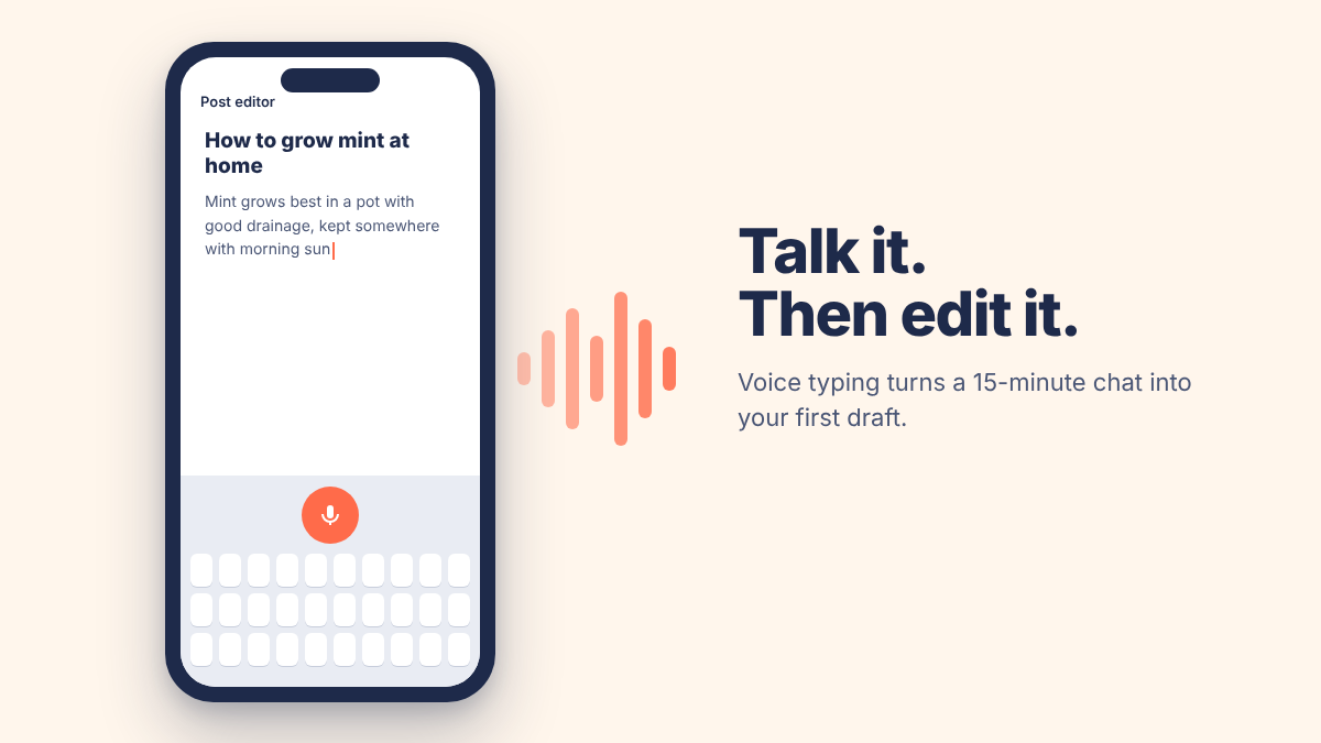 writing a blog post on a phone with voice typing