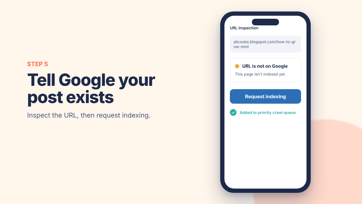 requesting Google indexing for a new blog post from a phone